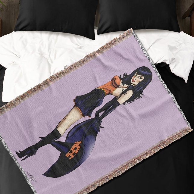 Enchanting Purple Retro Fantasy Witch Throw Blanket (Creator Uploaded)