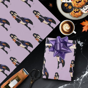 Enchanting Purple Retro Fantasy Witch Wrapping Paper