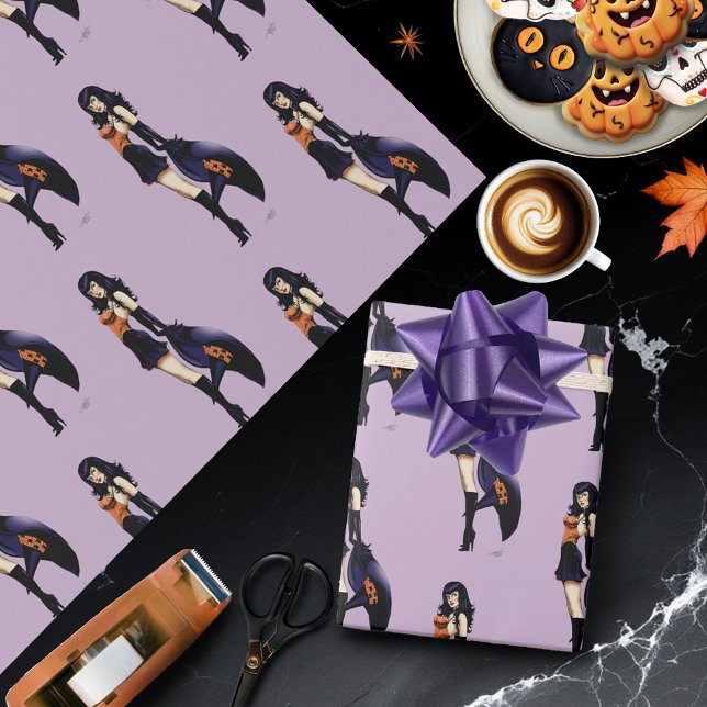 Enchanting Purple Retro Fantasy Witch Wrapping Paper (Creator Uploaded)