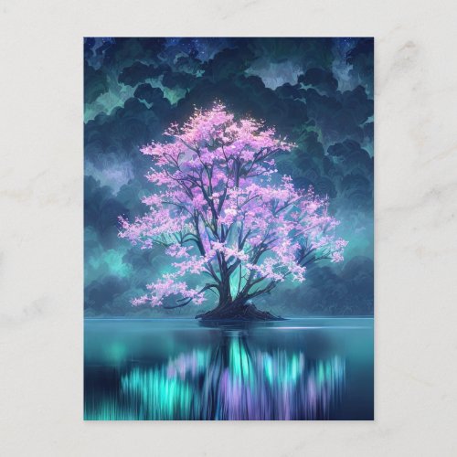 Enchanting Purple Tree at the Peaceful Lake Postcard