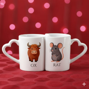 Enchanting Rat 鼠 Ox 牛 Chinese Zodiac Coffee Mug Set