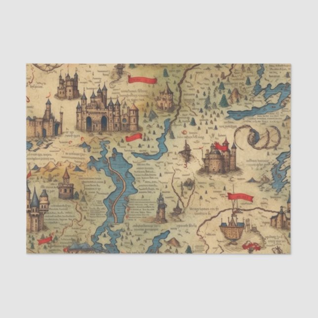 Enchanting Realms Antique Map with Castles Decou Tissue Paper (Front)