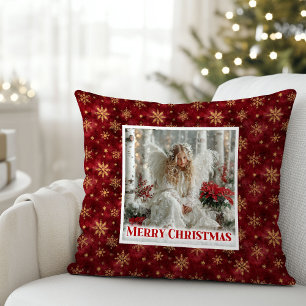 Enchanting Red and Gold Victorian Angel Christmas Throw Pillow