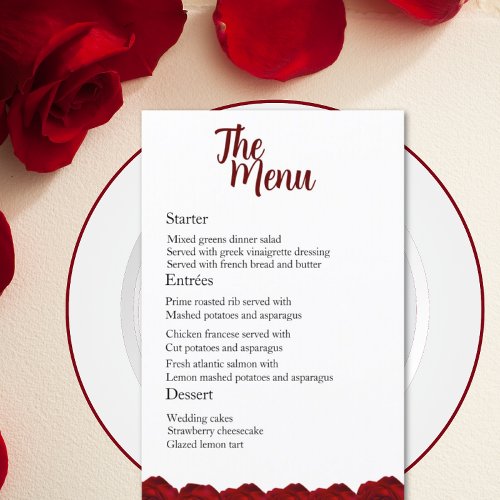 Enchanting Red Rose Wedding Dinner Menu