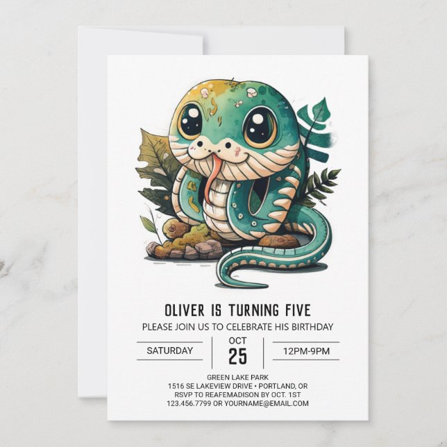 Enchanting Reptile Snake Birthday Invitation (Front)