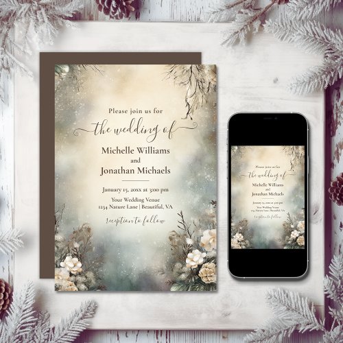 Enchanting Romantic Winter Garden Floral Wedding Invitation