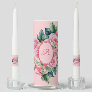 Enchanting Rose Garden Pillar Candle in Blush Pink