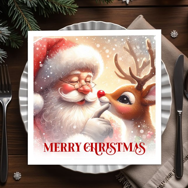 Enchanting Santa Rudolph Christmas Dinner Napkins (Enchanting Santa Rudolph Christmas Dinner Napkins)
