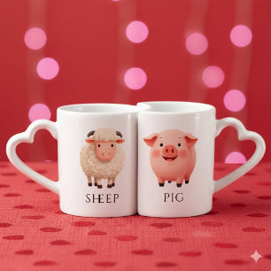 Enchanting Sheep 羊 Pig 猪 Chinese Zodiac Coffee Mug Set