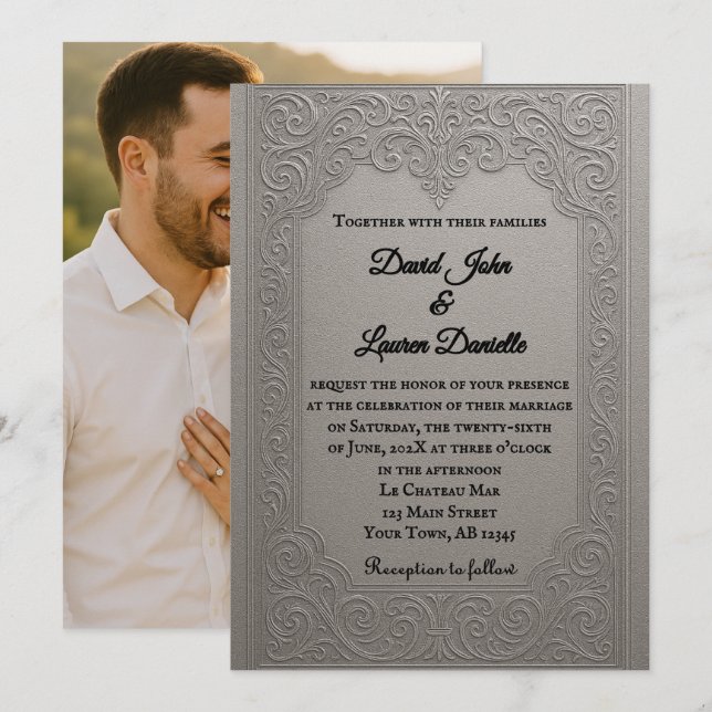 Enchanting Silver Photo Wedding Invitation (Front/Back)