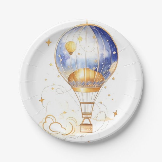 Enchanting Skies: Celestial Baby Shower Balloon Paper Plates (Front)