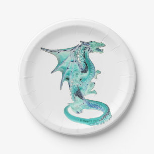 Enchanting Sky Blue Dragon Fantasy Mystical Paper Plates