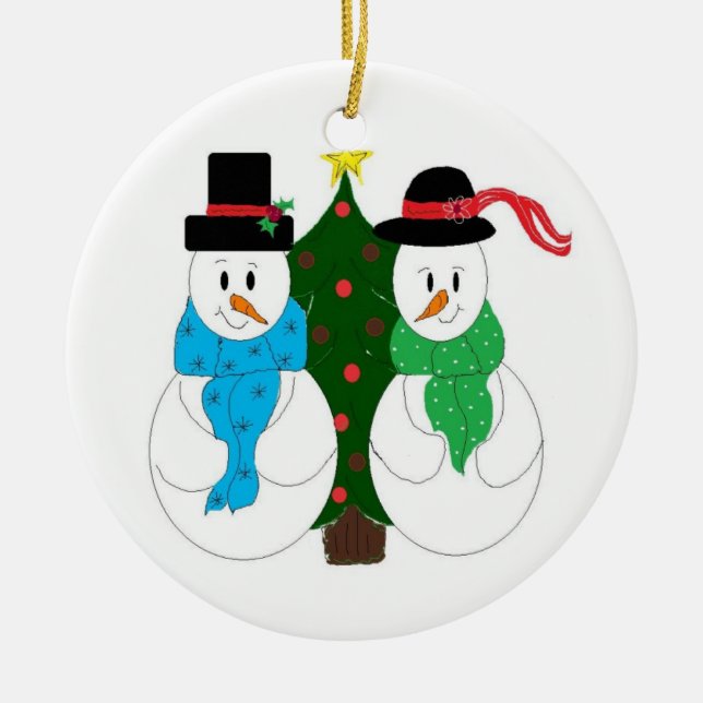 Enchanting Snow Couple Ceramic Ornament (Front)