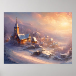 Enchanting Snow-Covered Village Poster