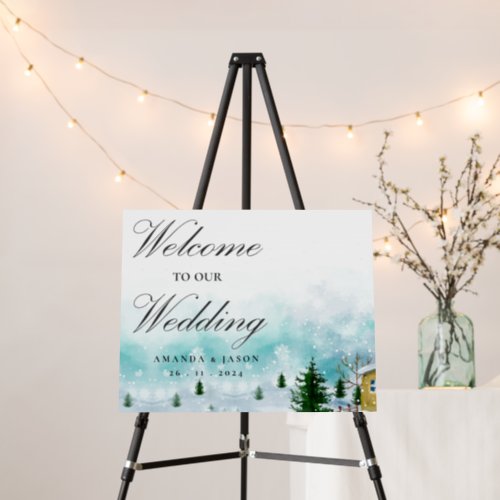 Enchanting Snowy Morning Welcome to Our Wedding Foam Board