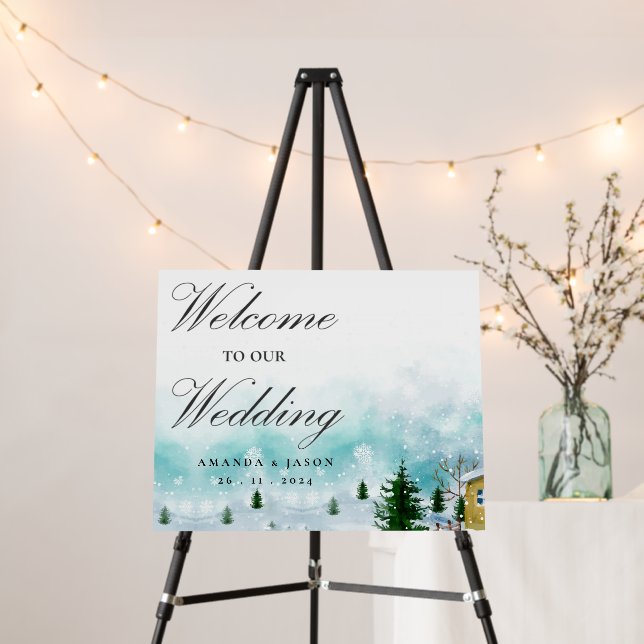 Enchanting Snowy Morning Welcome to Our Wedding Foam Board (In Situ (Stand))