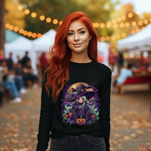 Enchanting Spellcaster Halloween Anime Witch Long T_Shirt