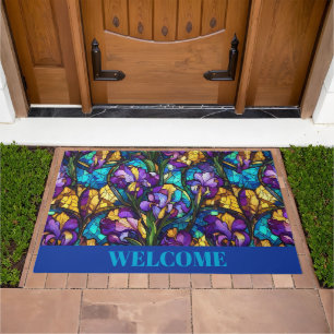 Enchanting Stained Glass Iris Doormat