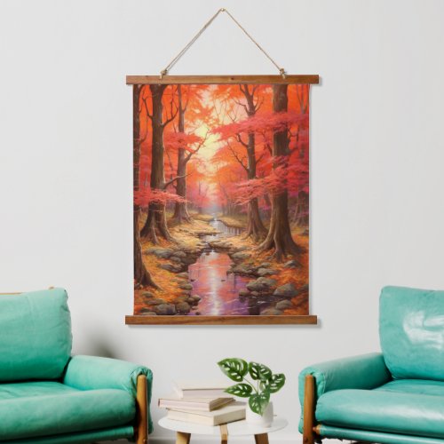 Enchanting Stream Autumn Maple Forest Fine Art Hanging Tapestry