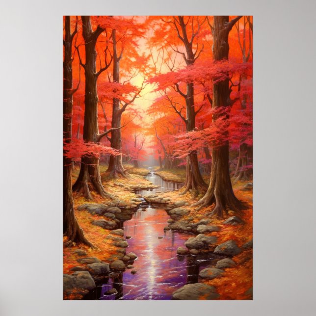 Enchanting Stream Autumn Maple Forest Fine Art Poster (Front)