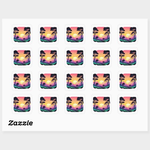 Enchanting Sunrise Grove _ Colorful 2D Fantasy Square Sticker