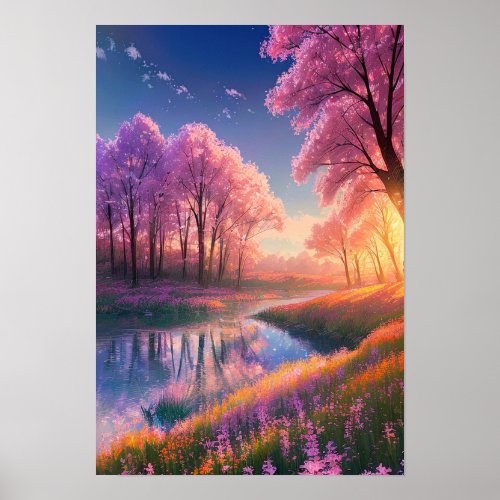 Enchanting Sunset Unfolds in the Riverland Poster