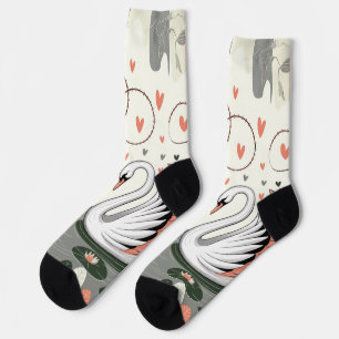Enchanting Swan Love Romantic Pastel Nature Art Socks