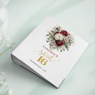 Enchanting Sweet 16 Blush Burgundy Floral Memory   3 Ring Binder