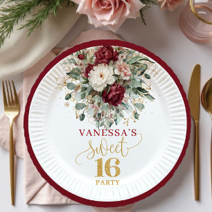 Enchanting Sweet 16 Blush Burgundy Plates