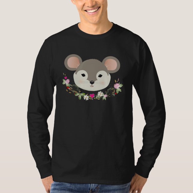 Enchanting sweet mouse with delicate green and flo T-Shirt (Front)