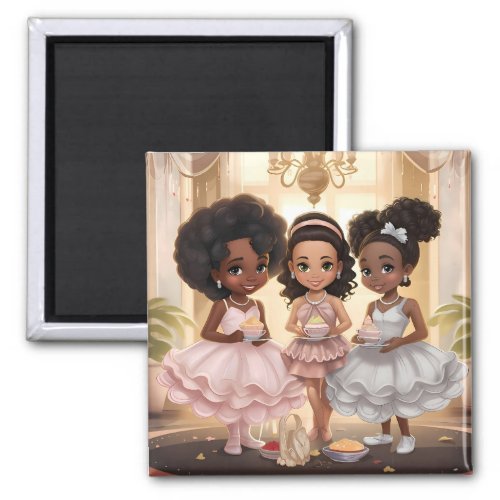 Enchanting Tea Party with Whimsical Black Princess Magnet