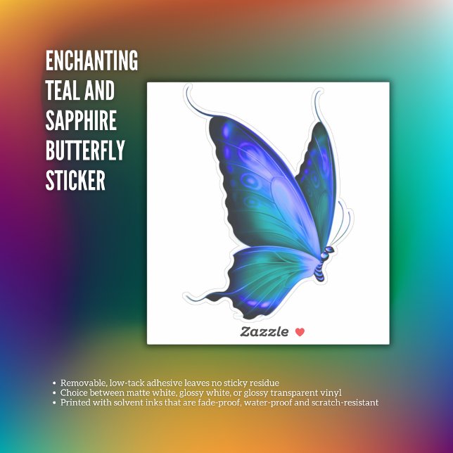 Enchanting Teal and Sapphire Butterfly  Sticker (Enchanting Teal and Sapphire Butterfly Sticker)