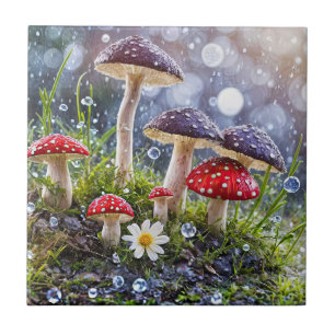 Enchanting Toadstools Rain Fantasy Fun Forest Ceramic Tile