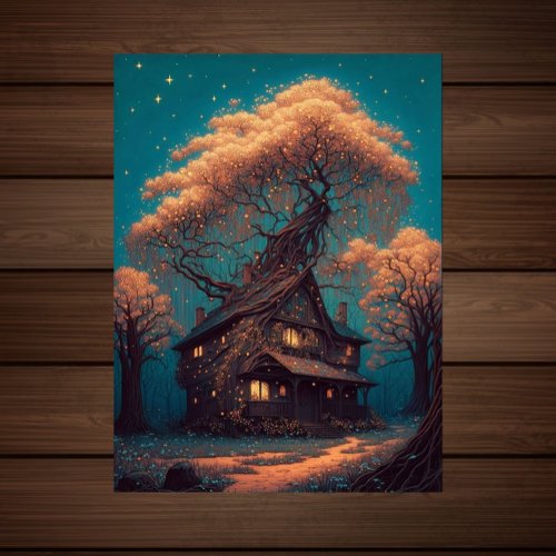 Enchanting Treehouse in a Mystical Landscape Framed Art