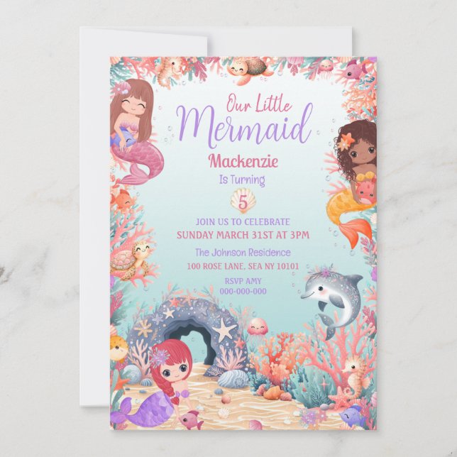 Enchanting Under The Sea Mermaid Birthday Party Invitation (Front)