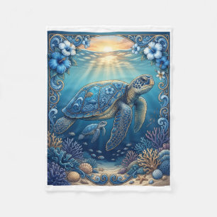 Enchanting Underwater Sea Turtle With Light Bubble Fleece Blanket