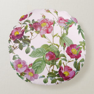 Enchanting Vintage Pink Roses Round Pillow