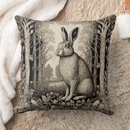 Enchanting Vintage Rabbit Forest Guardian Throw Pillow