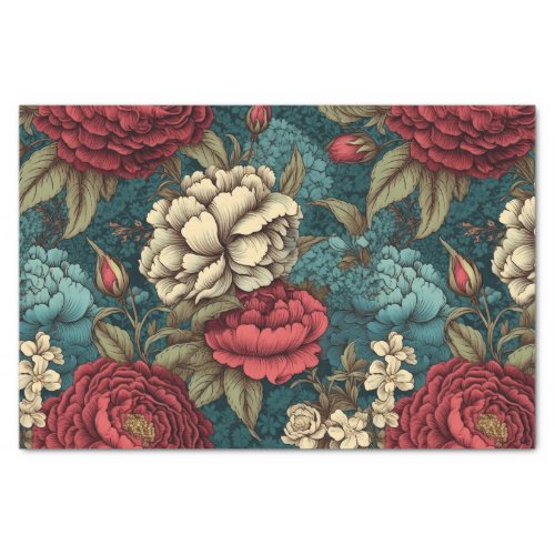 Enchanting Vintage Red Flower Decoupage Paper 