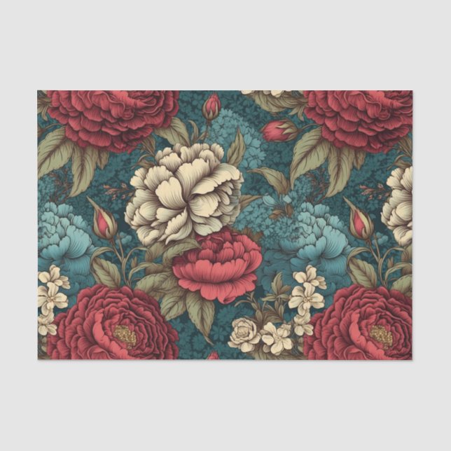 Enchanting Vintage Red Flower Decoupage Paper  (Front)