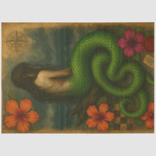 Enchanting Viper-Tailed Siren Nautical Tissue Paper (Front)