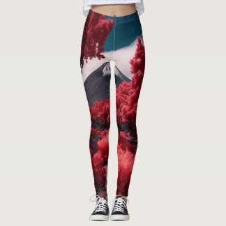 Enchanting Volcanic Landscape in Infrared Splendo Leggings