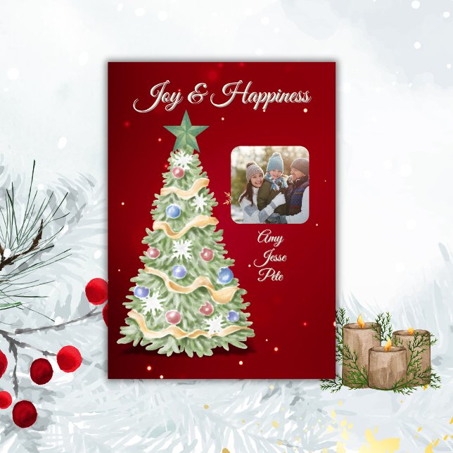 Enchanting Watercolor Christmas Tree Photo Holiday Card (Creator Uploaded)