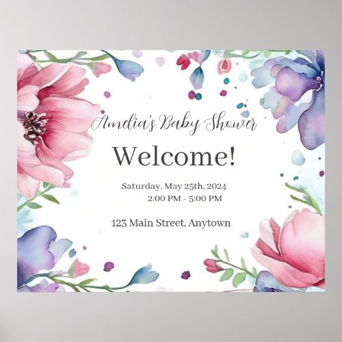 Enchanting Watercolor Floral welcome sign