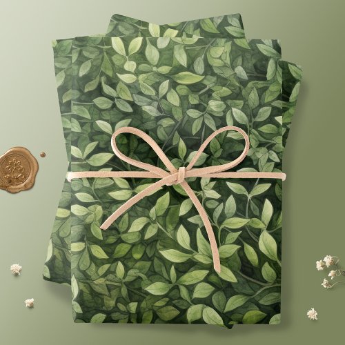 Enchanting Watercolor Forest Greenery Wrapping Paper Sheets