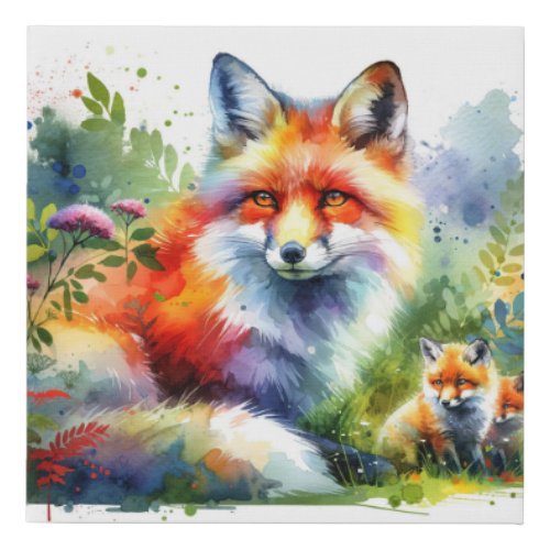 Enchanting Watercolor Foxes _ Watercolor Faux Canvas Print