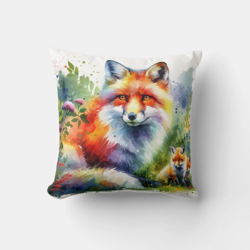 Enchanting Watercolor Foxes _ Watercolor Throw Pillow