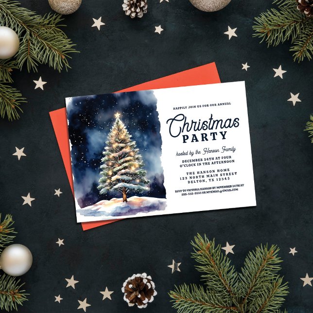 Enchanting Watercolor Glowing Christmas Tree Party Invitation (Creator Uploaded)