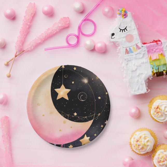 Enchanting Watercolor Moon & Stars Baby Shower Paper Plates (Party)