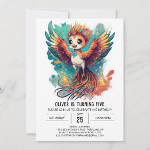 Enchanting Watercolor Phoenix Tale Birthday Invitation